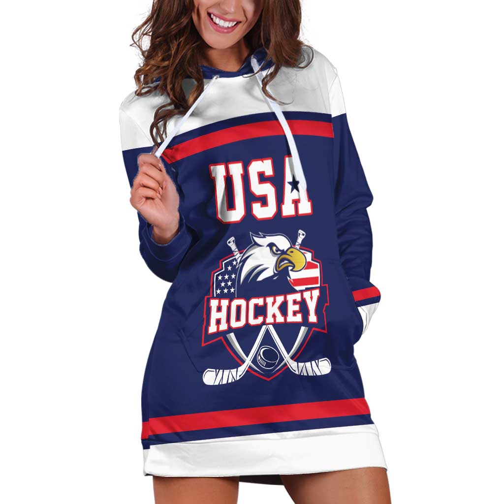USA Ice Hockey Custom Hoodie Dress American Eagle Spirit Blue Version