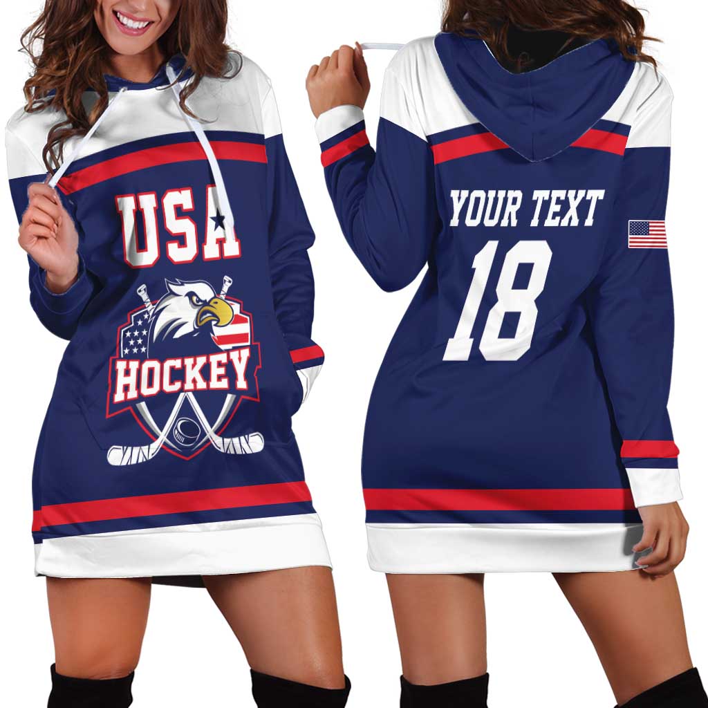 USA Ice Hockey Custom Hoodie Dress American Eagle Spirit Blue Version