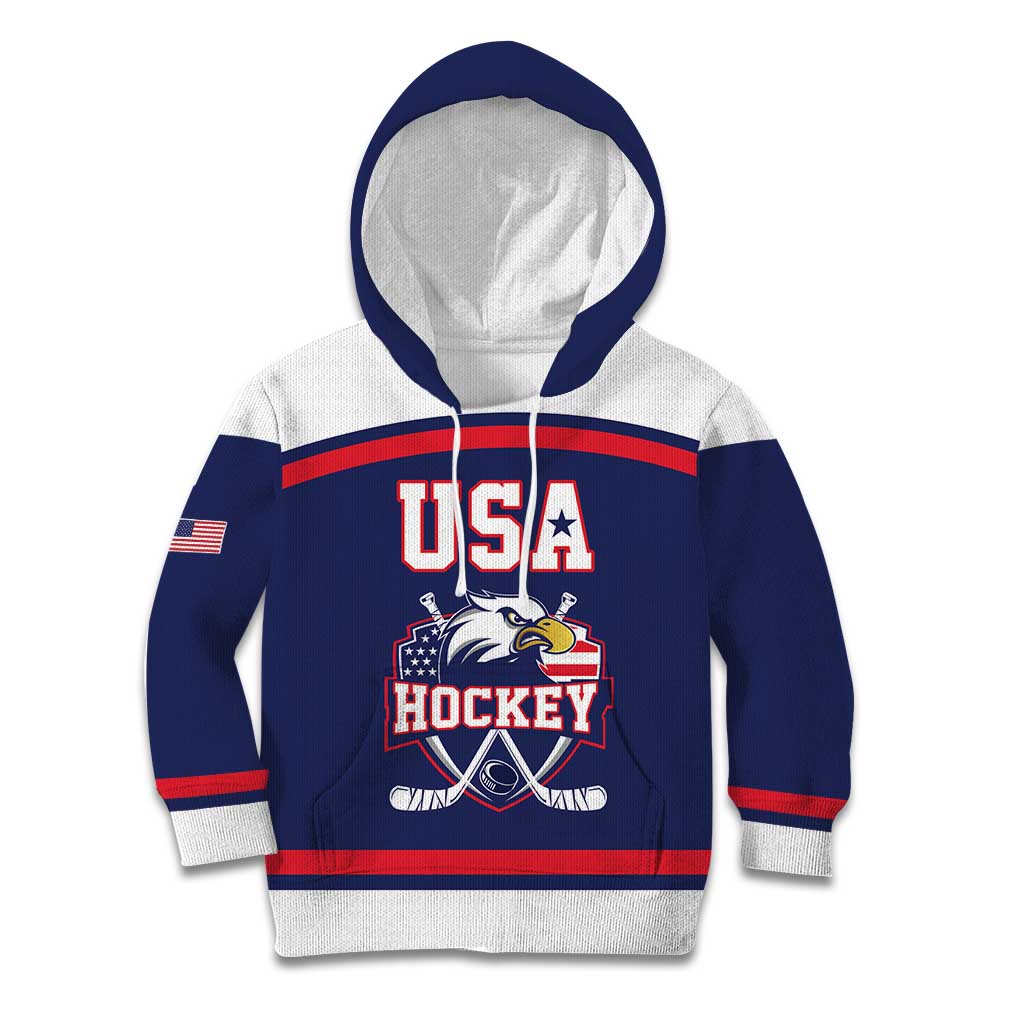 USA Ice Hockey Custom Kid Hoodie American Eagle Spirit Blue Version