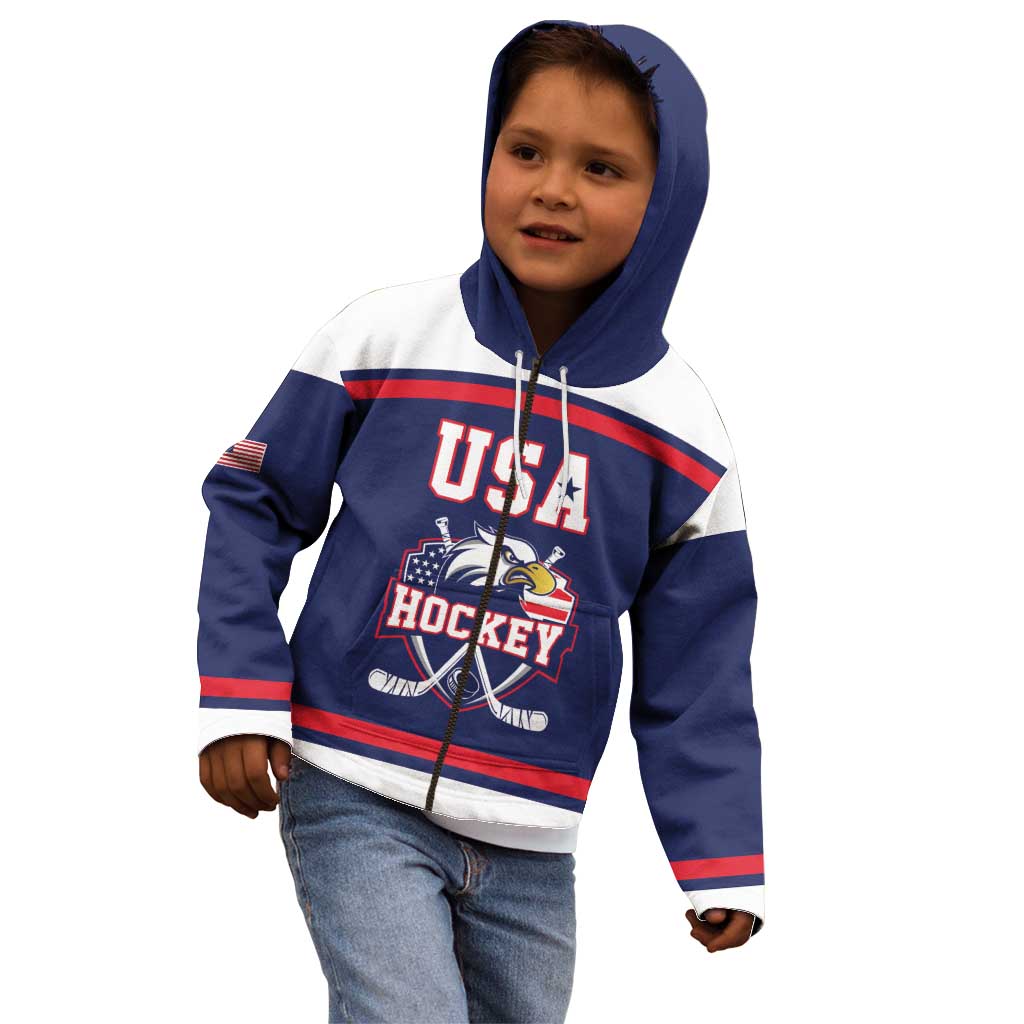 USA Ice Hockey Custom Kid Hoodie American Eagle Spirit Blue Version