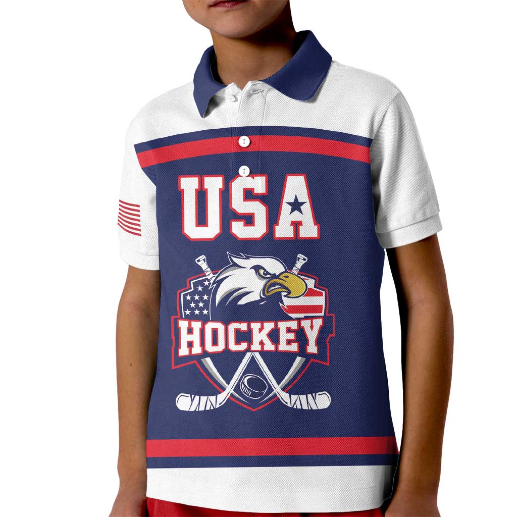 USA Ice Hockey Custom Kid Polo Shirt American Eagle Spirit Blue Version