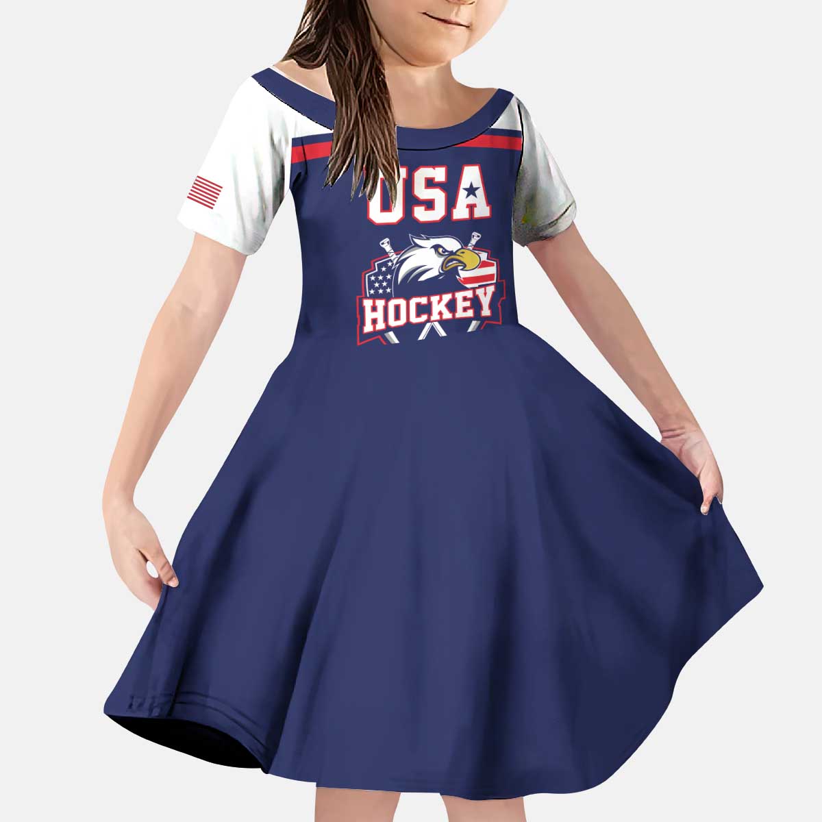 USA Ice Hockey Custom Kid Short Sleeve Dress American Eagle Spirit Blue Version