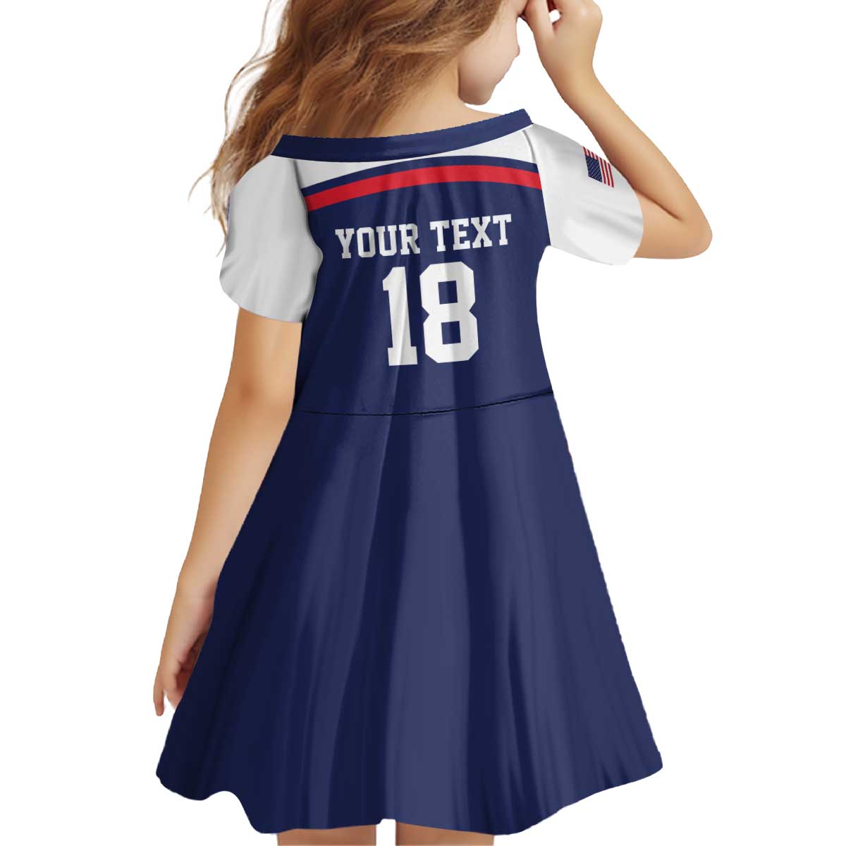 USA Ice Hockey Custom Kid Short Sleeve Dress American Eagle Spirit Blue Version