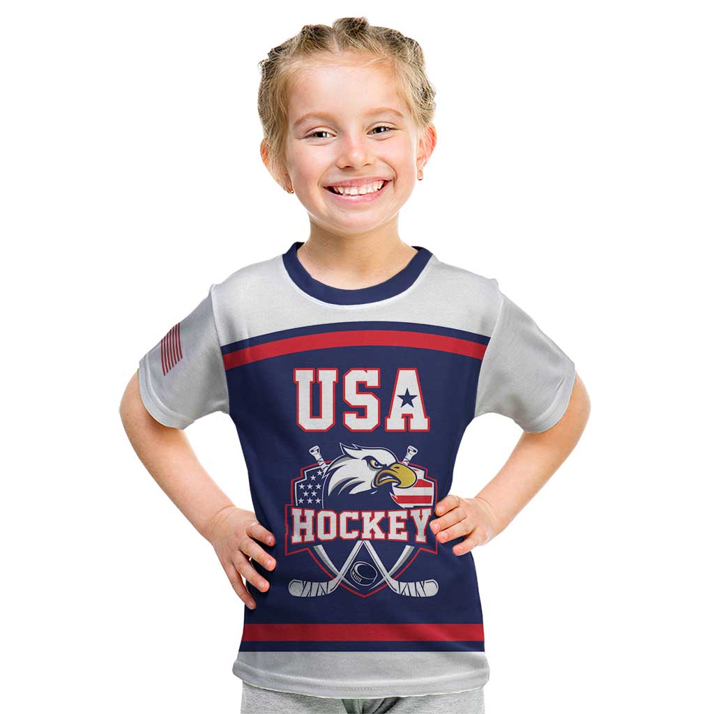 USA Ice Hockey Custom Kid T Shirt American Eagle Spirit Blue Version