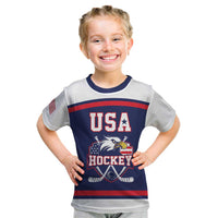 USA Ice Hockey Custom Kid T Shirt American Eagle Spirit Blue Version