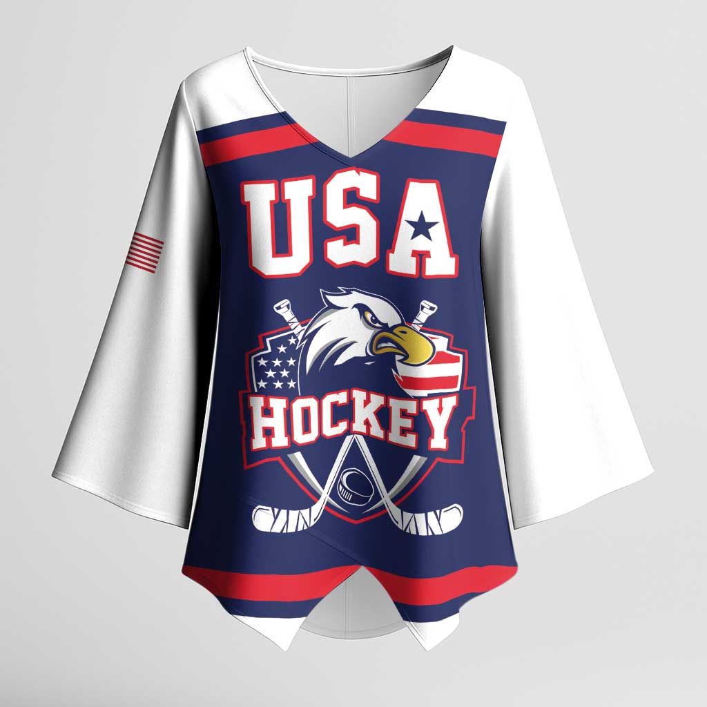 USA Ice Hockey Custom Kimono Sleeve Blouse American Eagle Spirit Blue Version