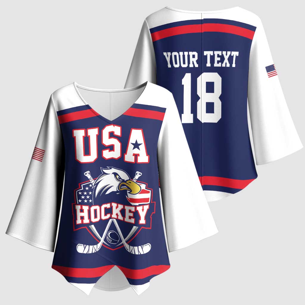 USA Ice Hockey Custom Kimono Sleeve Blouse American Eagle Spirit Blue Version