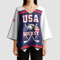 USA Ice Hockey Custom Kimono Sleeve Blouse American Eagle Spirit Blue Version