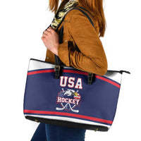 USA Ice Hockey Leather Tote Bag American Eagle Spirit Blue Version