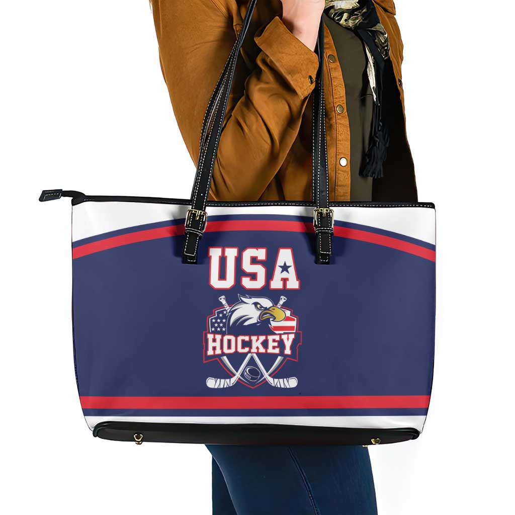 USA Ice Hockey Leather Tote Bag American Eagle Spirit Blue Version