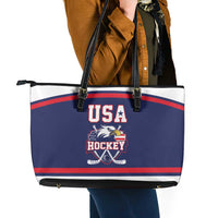 USA Ice Hockey Leather Tote Bag American Eagle Spirit Blue Version