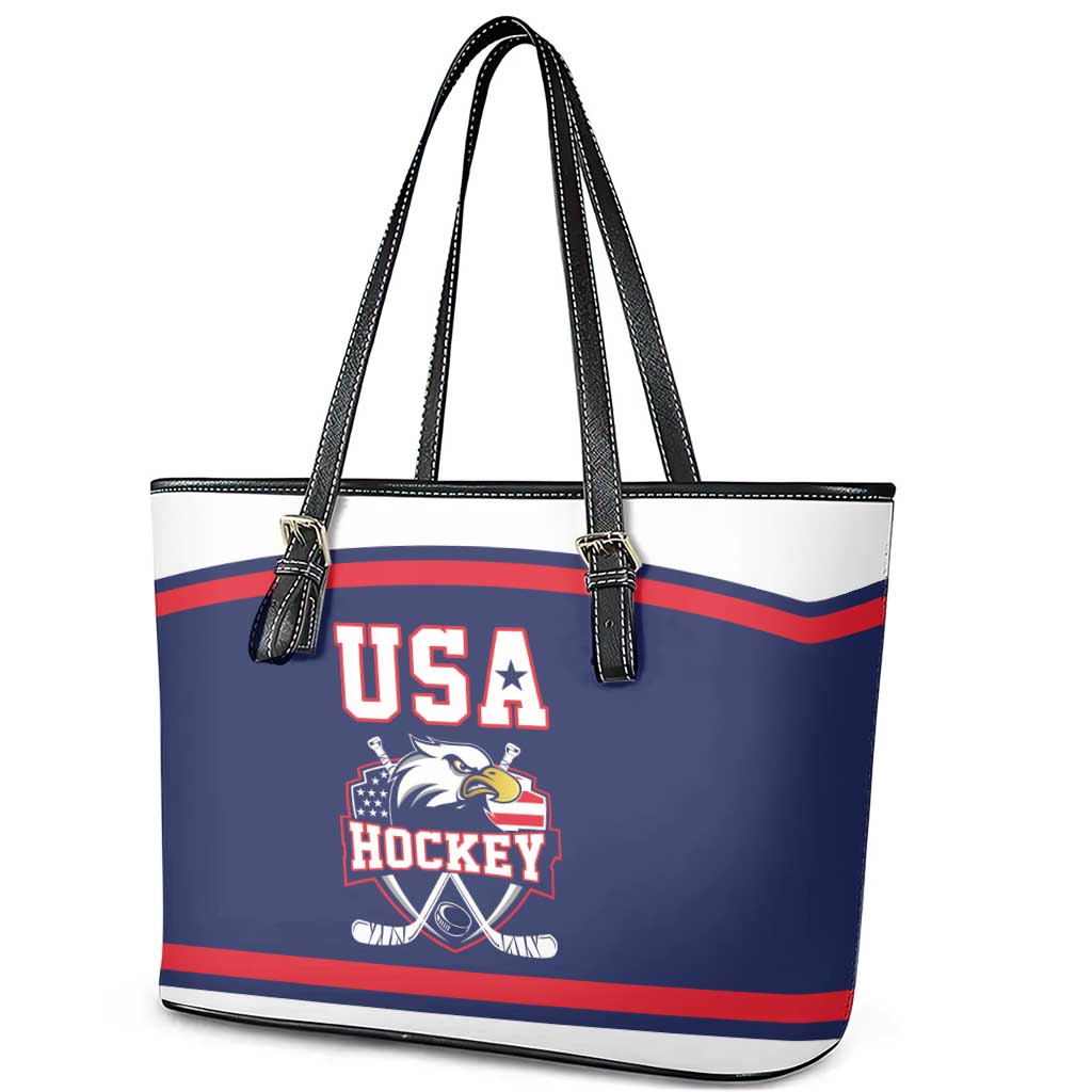 USA Ice Hockey Leather Tote Bag American Eagle Spirit Blue Version