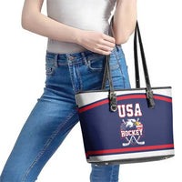 USA Ice Hockey Leather Tote Bag American Eagle Spirit Blue Version