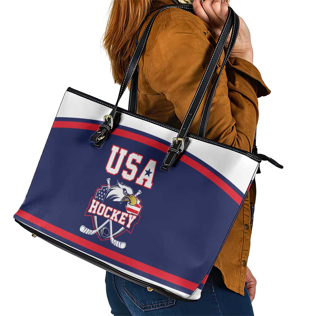 USA Ice Hockey Leather Tote Bag American Eagle Spirit Blue Version