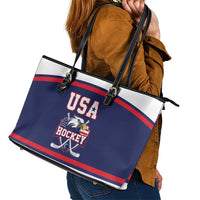 USA Ice Hockey Leather Tote Bag American Eagle Spirit Blue Version