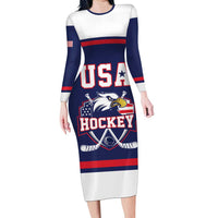 USA Ice Hockey Custom Long Sleeve Bodycon Dress American Eagle Spirit Blue Version