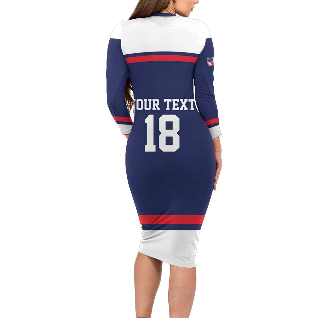 USA Ice Hockey Custom Long Sleeve Bodycon Dress American Eagle Spirit Blue Version