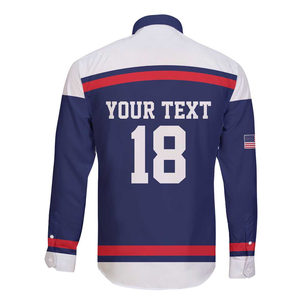USA Ice Hockey Custom Long Sleeve Button Shirt American Eagle Spirit Blue Version