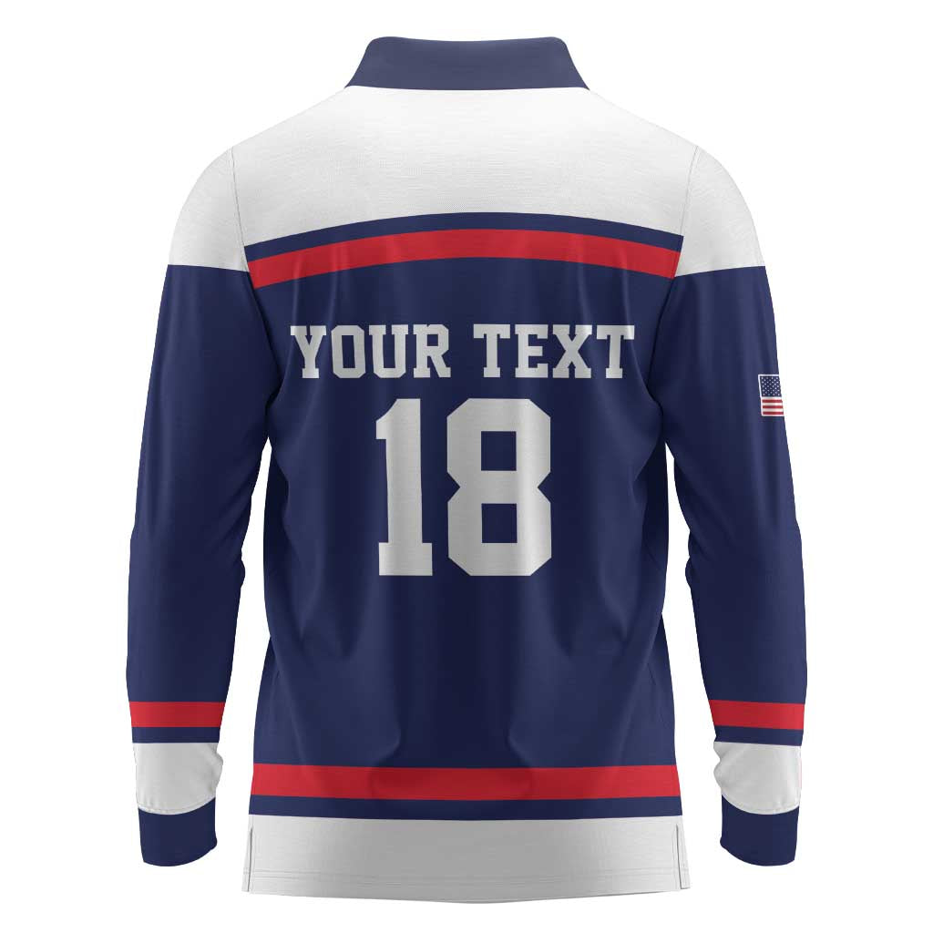 USA Ice Hockey Custom Long Sleeve Polo Shirt American Eagle Spirit Blue Version