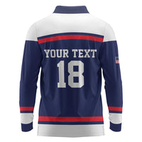 USA Ice Hockey Custom Long Sleeve Polo Shirt American Eagle Spirit Blue Version