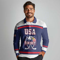 USA Ice Hockey Custom Long Sleeve Polo Shirt American Eagle Spirit Blue Version