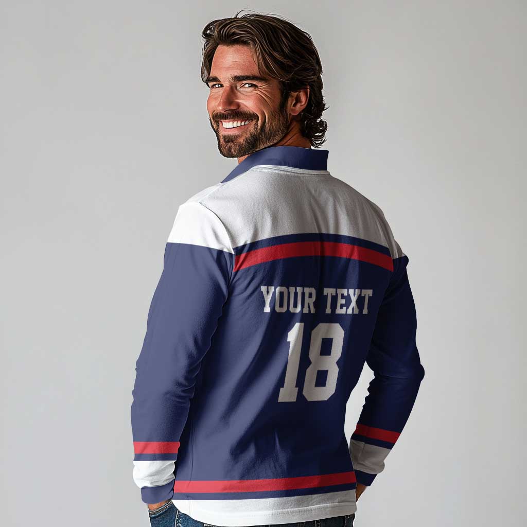 USA Ice Hockey Custom Long Sleeve Polo Shirt American Eagle Spirit Blue Version