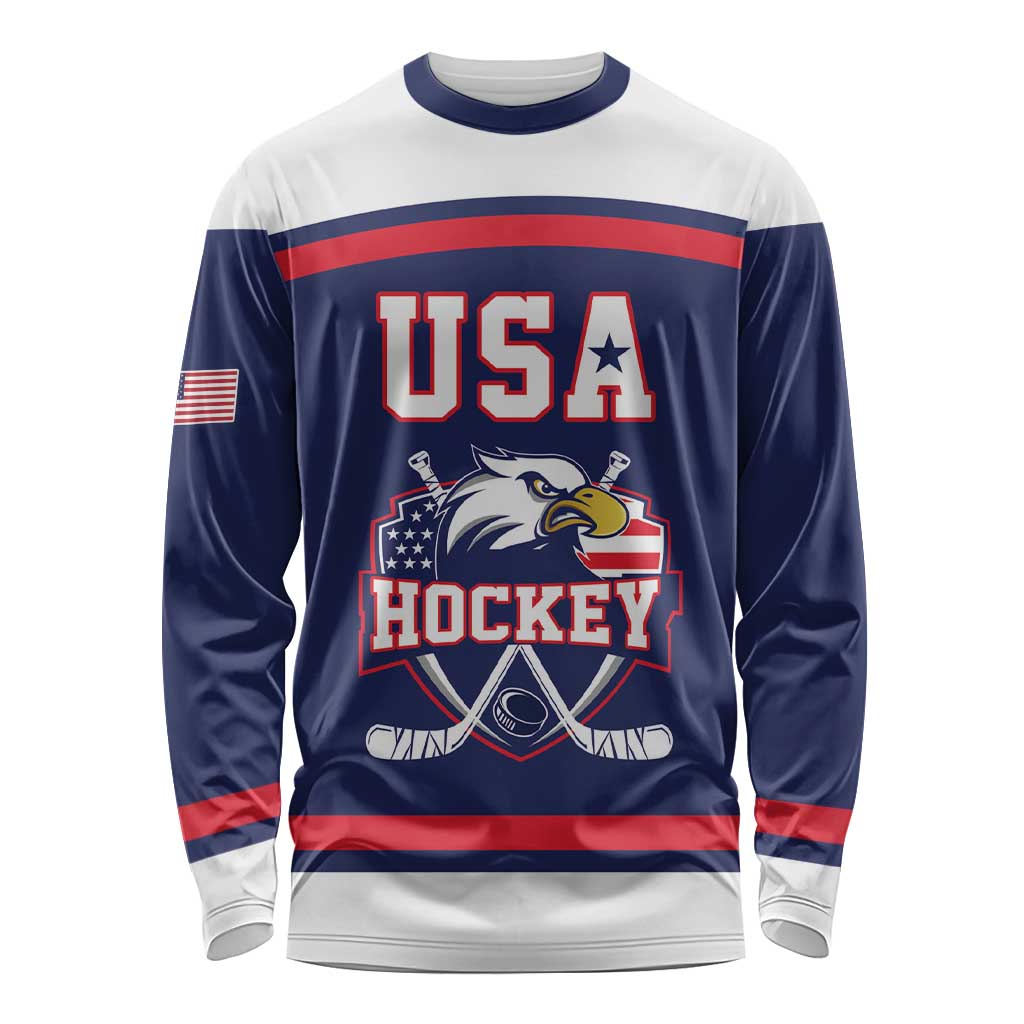 USA Ice Hockey Custom Long Sleeve Shirt American Eagle Spirit Blue Version