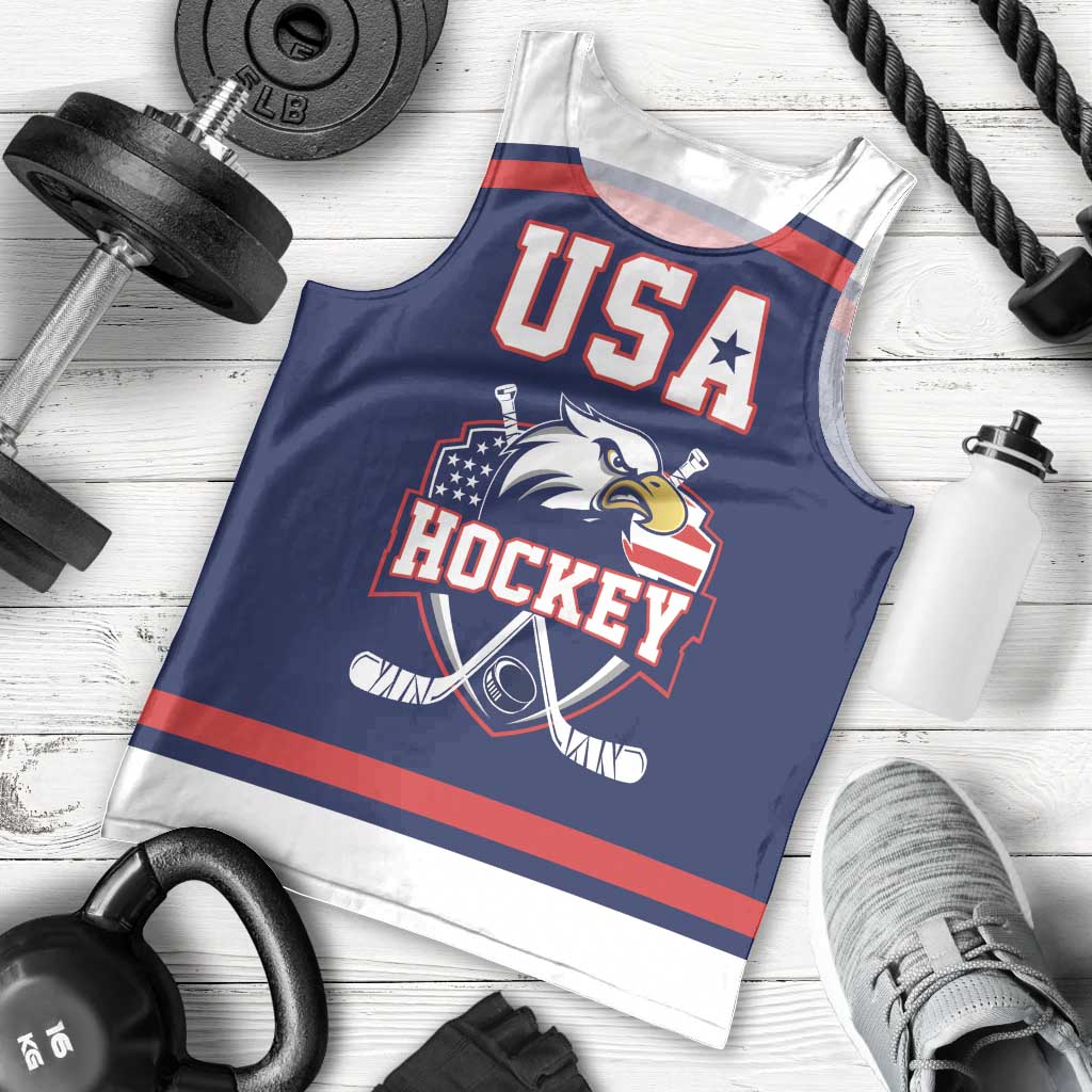 USA Ice Hockey Custom Men Tank Top American Eagle Spirit Blue Version