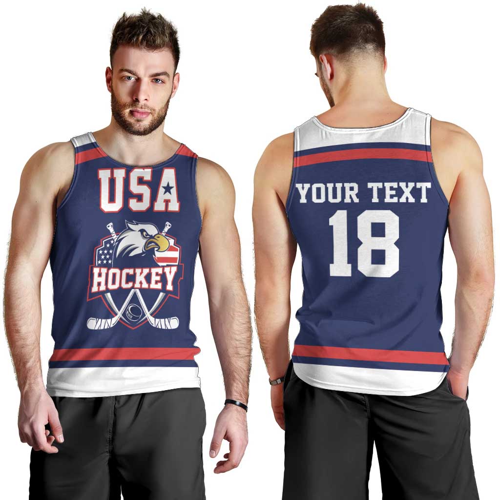 USA Ice Hockey Custom Men Tank Top American Eagle Spirit Blue Version