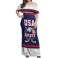 USA Ice Hockey Custom Off Shoulder Maxi Dress American Eagle Spirit Blue Version