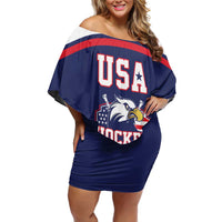 USA Ice Hockey Custom Off Shoulder Short Dress American Eagle Spirit Blue Version