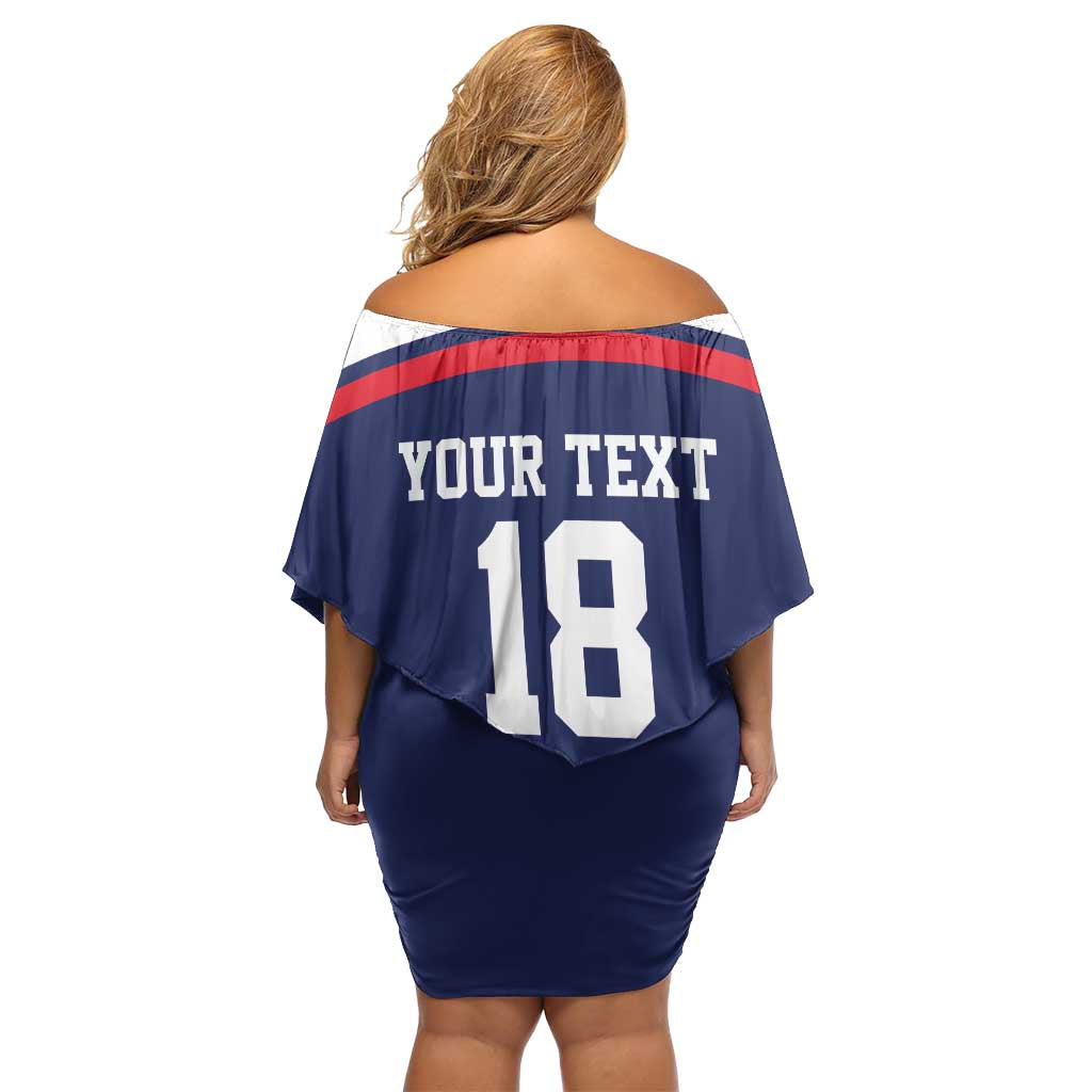 USA Ice Hockey Custom Off Shoulder Short Dress American Eagle Spirit Blue Version