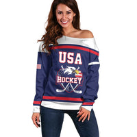 USA Ice Hockey Custom Off Shoulder Sweater American Eagle Spirit Blue Version