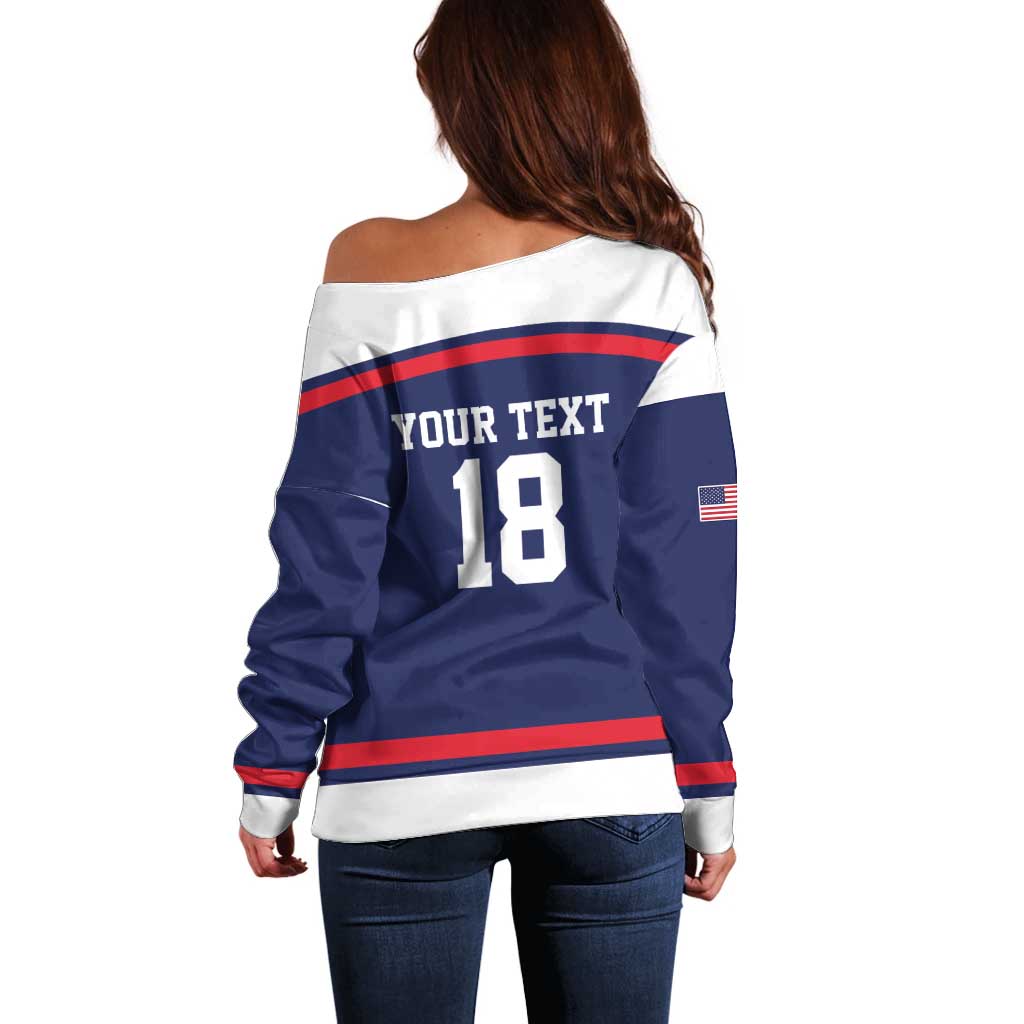 USA Ice Hockey Custom Off Shoulder Sweater American Eagle Spirit Blue Version