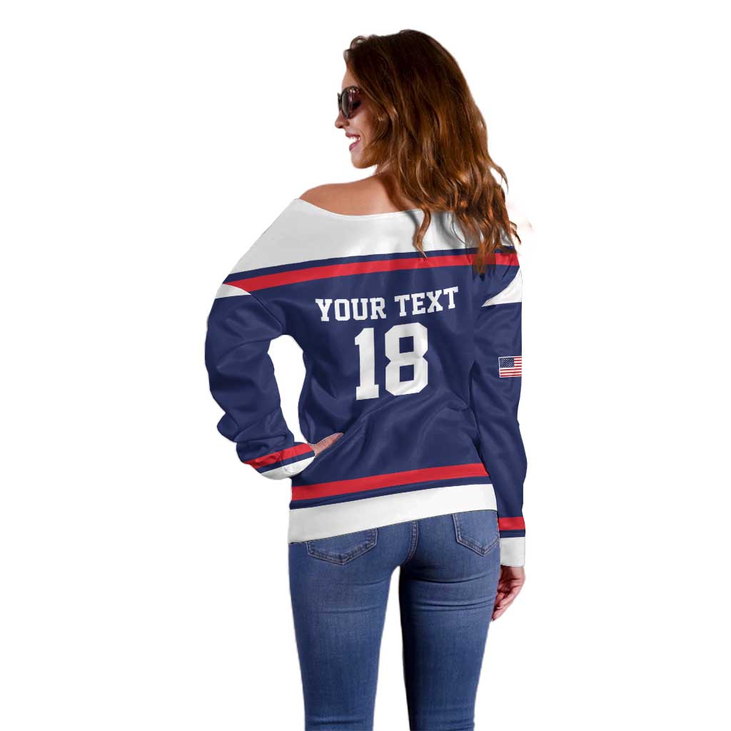 USA Ice Hockey Custom Off Shoulder Sweater American Eagle Spirit Blue Version