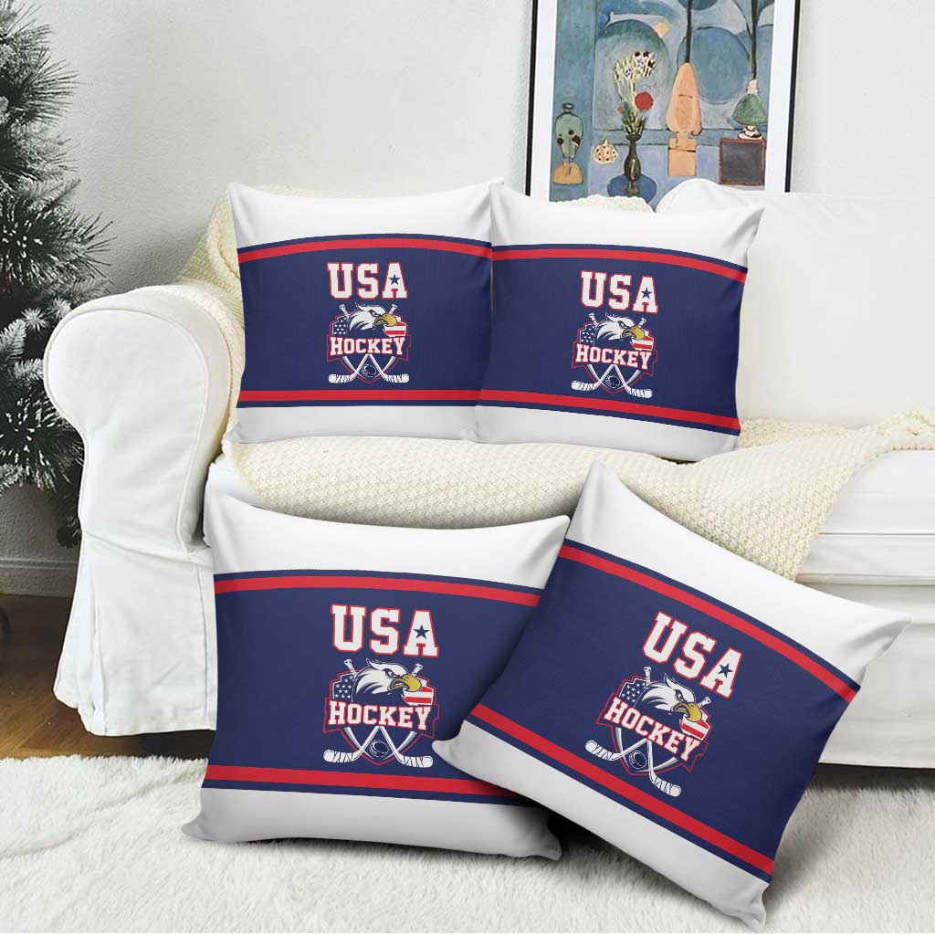 USA Ice Hockey Pillow Cover American Eagle Spirit Blue Version