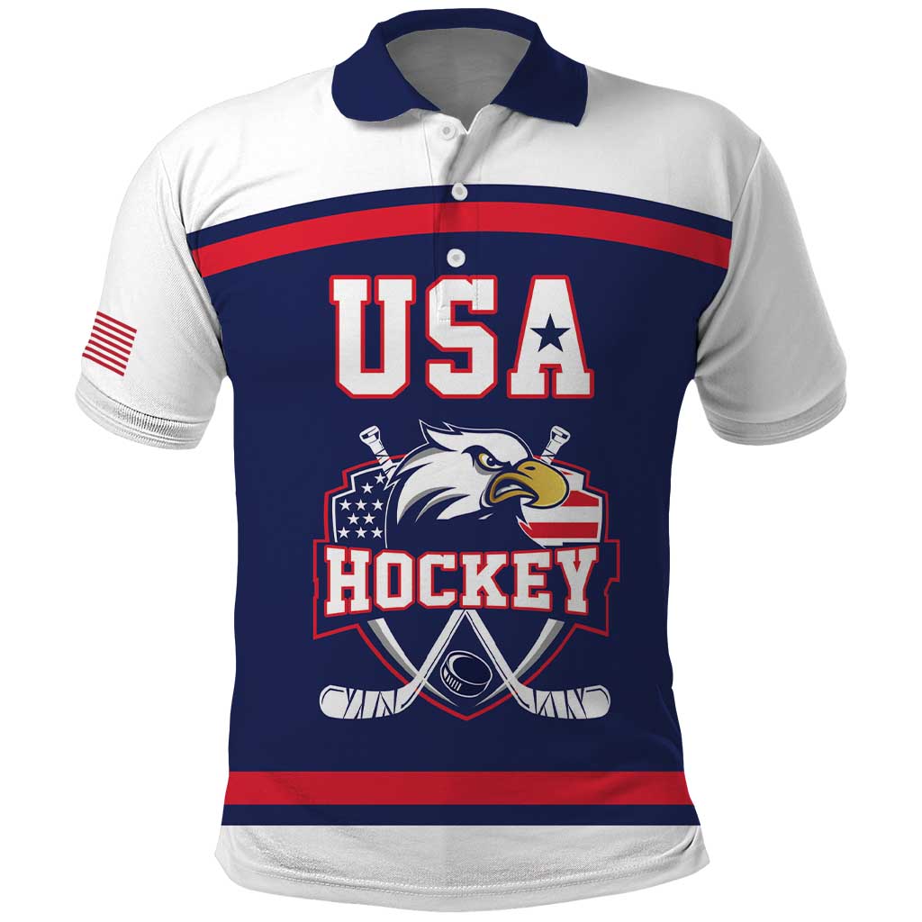 USA Ice Hockey Custom Polo Shirt American Eagle Spirit Blue Version
