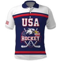 USA Ice Hockey Custom Polo Shirt American Eagle Spirit Blue Version