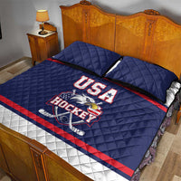 USA Ice Hockey Quilt Bed Set American Eagle Spirit Blue Version