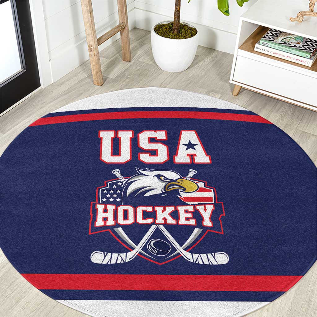 USA Ice Hockey Round Carpet American Eagle Spirit Blue Version