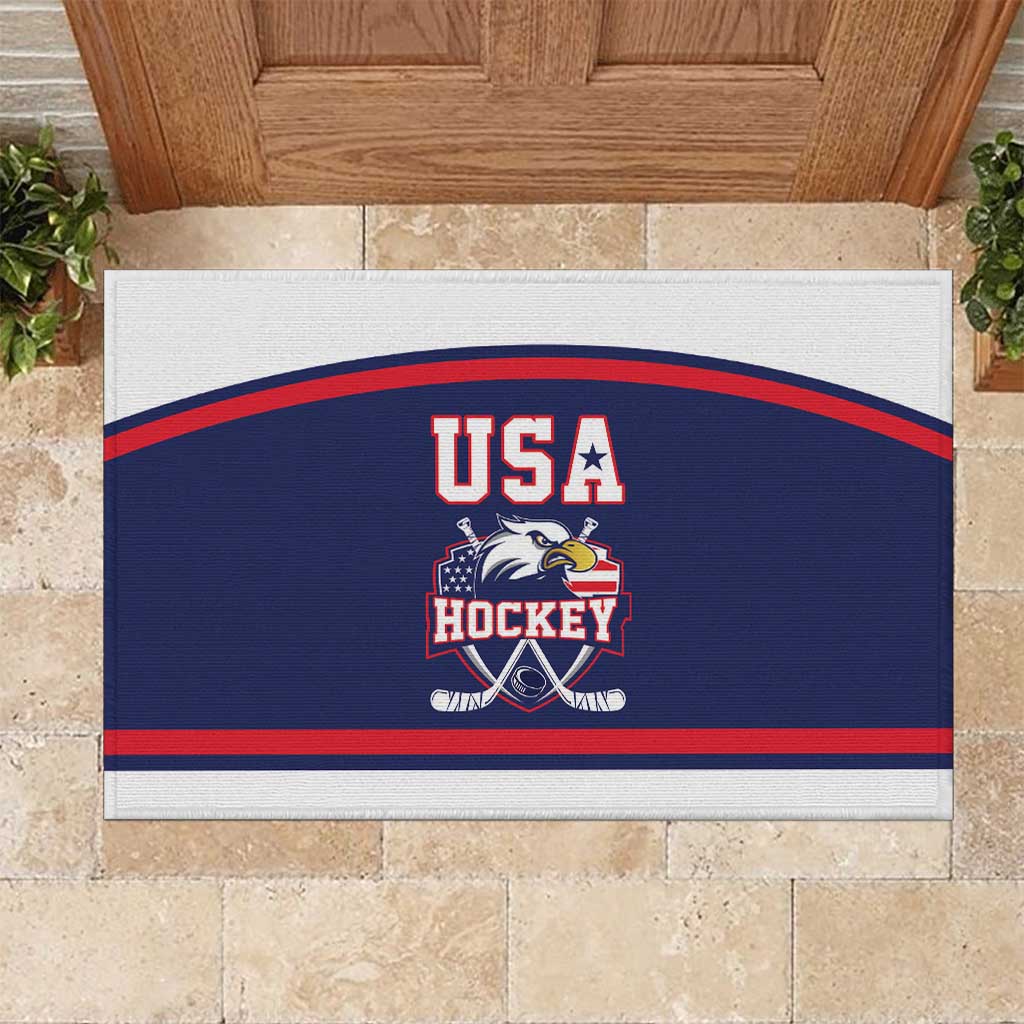 USA Ice Hockey Rubber Doormat American Eagle Spirit Blue Version