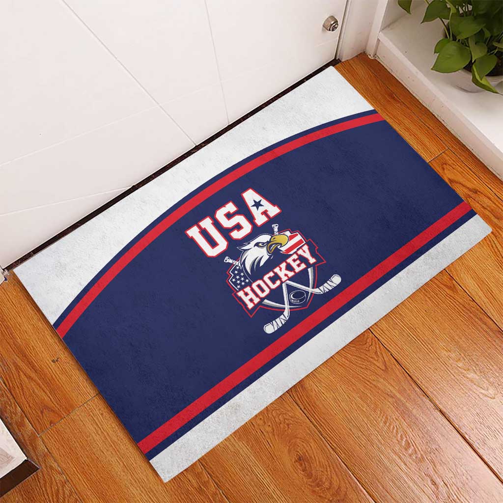 USA Ice Hockey Rubber Doormat American Eagle Spirit Blue Version