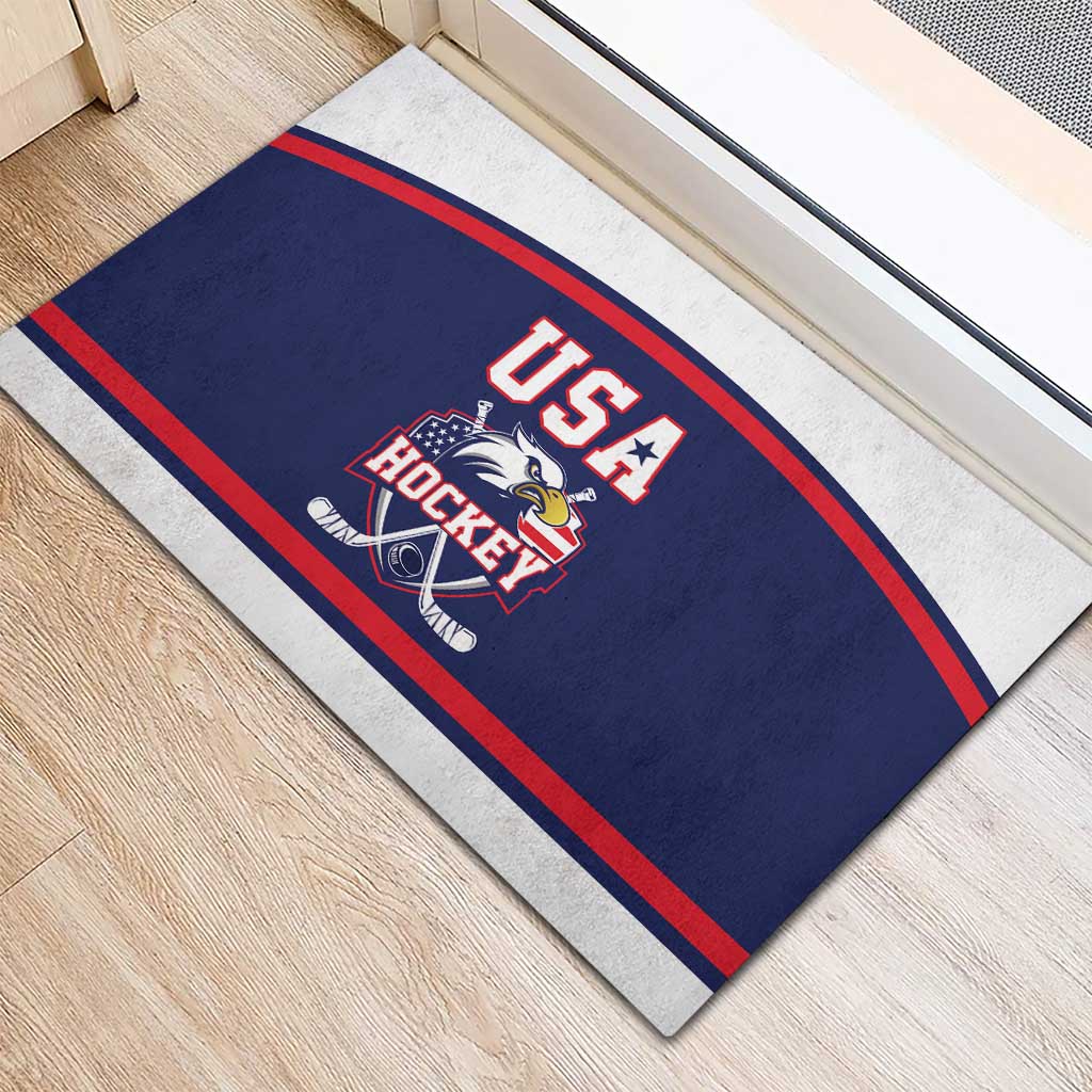 USA Ice Hockey Rubber Doormat American Eagle Spirit Blue Version
