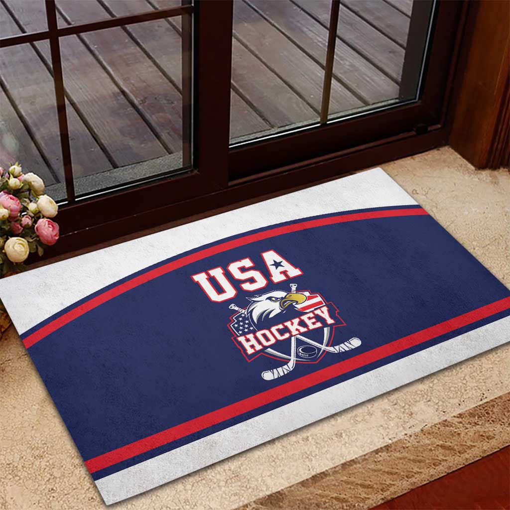 USA Ice Hockey Rubber Doormat American Eagle Spirit Blue Version