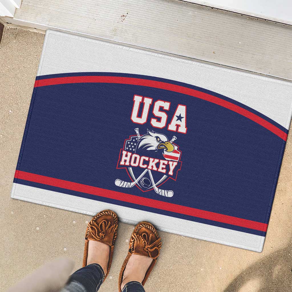 USA Ice Hockey Rubber Doormat American Eagle Spirit Blue Version