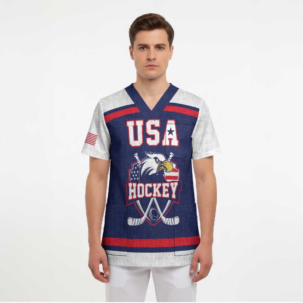 USA Ice Hockey Custom Scrub Top American Eagle Spirit Blue Version