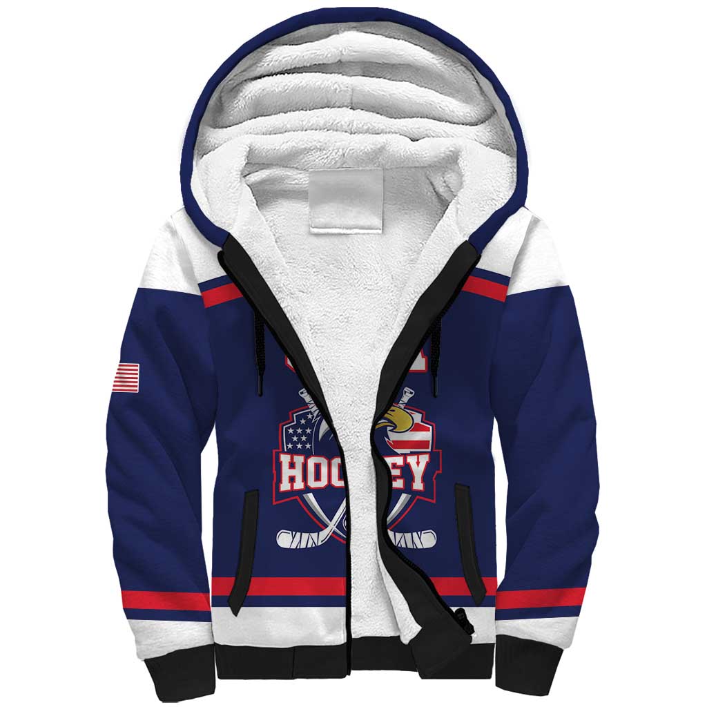 USA Ice Hockey Custom Sherpa Hoodie American Eagle Spirit Blue Version