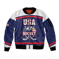 USA Ice Hockey Custom Sleeve Zip Bomber Jacket American Eagle Spirit Blue Version