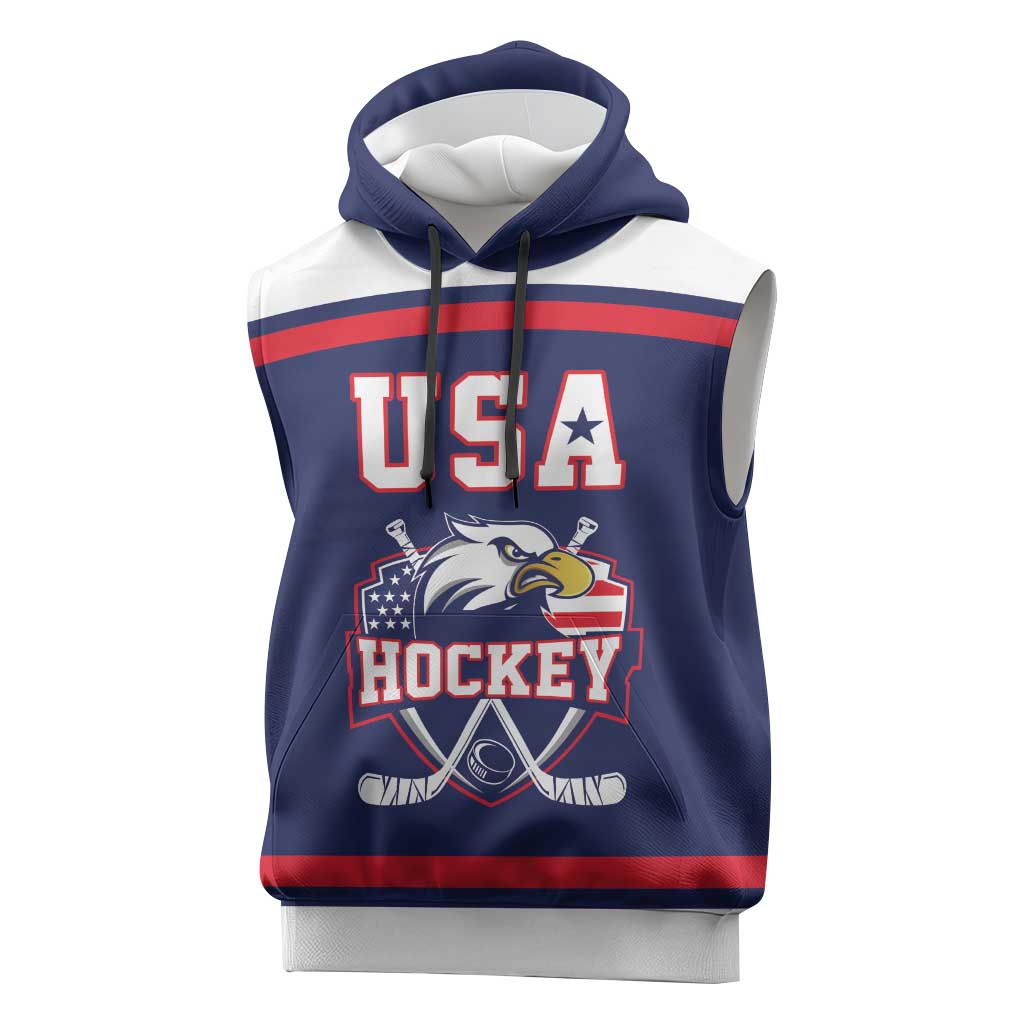 USA Ice Hockey Custom Sleeveless Hoodie American Eagle Spirit Blue Version