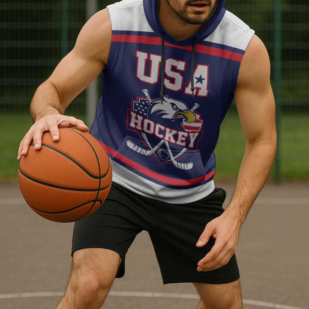 USA Ice Hockey Custom Sleeveless Hoodie American Eagle Spirit Blue Version